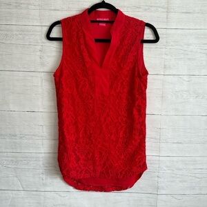 Sunny Leigh Red Lace V-neck Sleeveless Blouse | SIZE  S